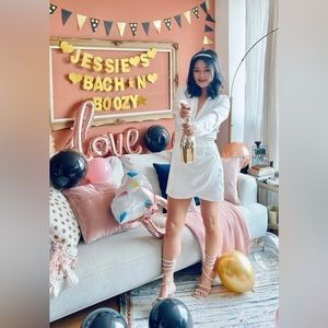 White satin short dress